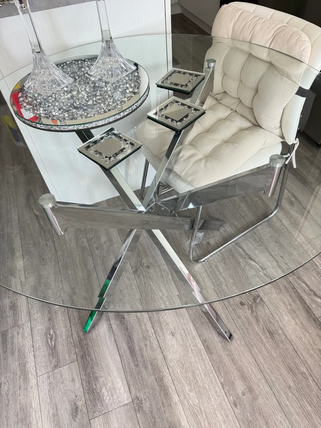 Glass Round Dining Table with Chrome Legs thumbnail