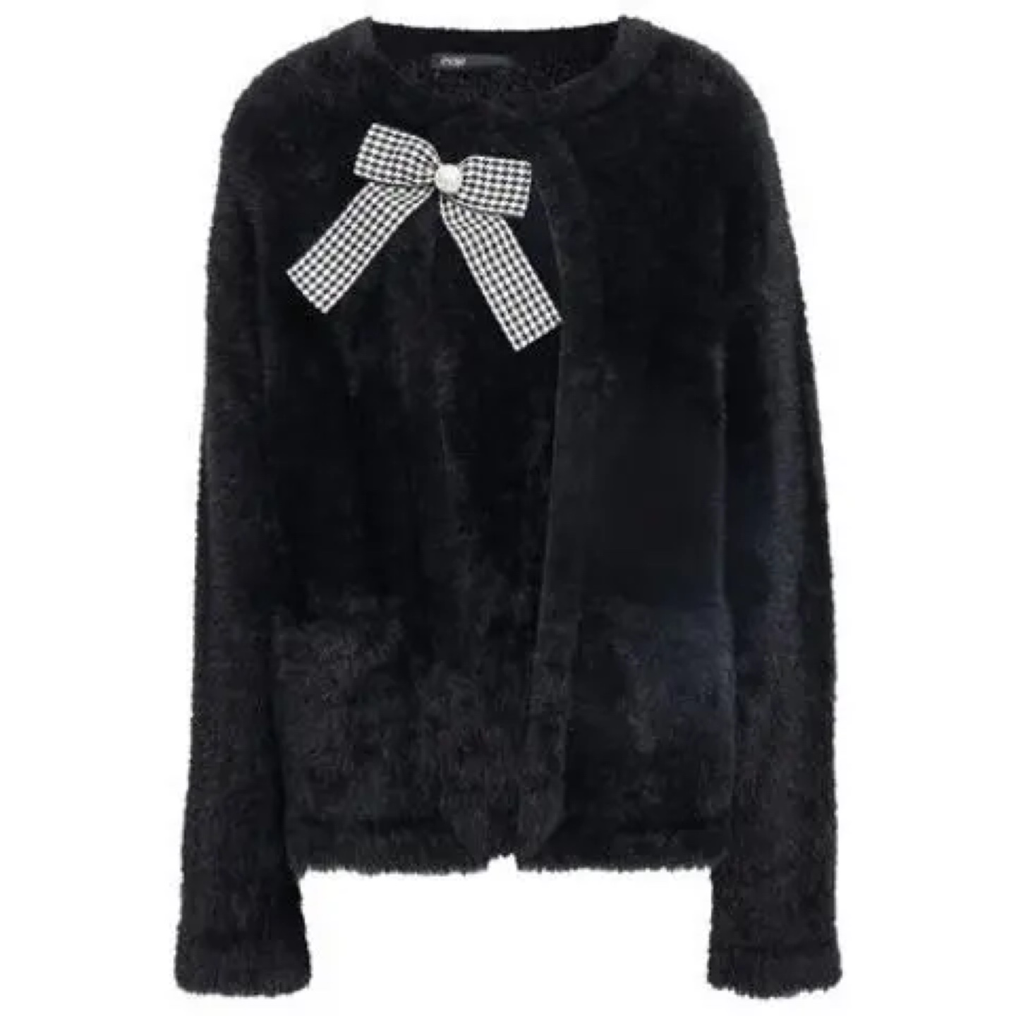 Maje Black Faux Fur Cardigan/Sweater with Bow