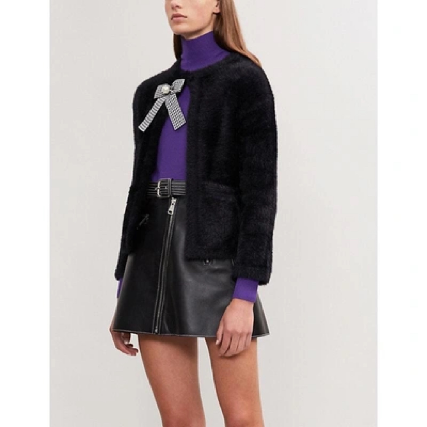 Maje Black Faux Fur Cardigan/Sweater with Bow - photo 2