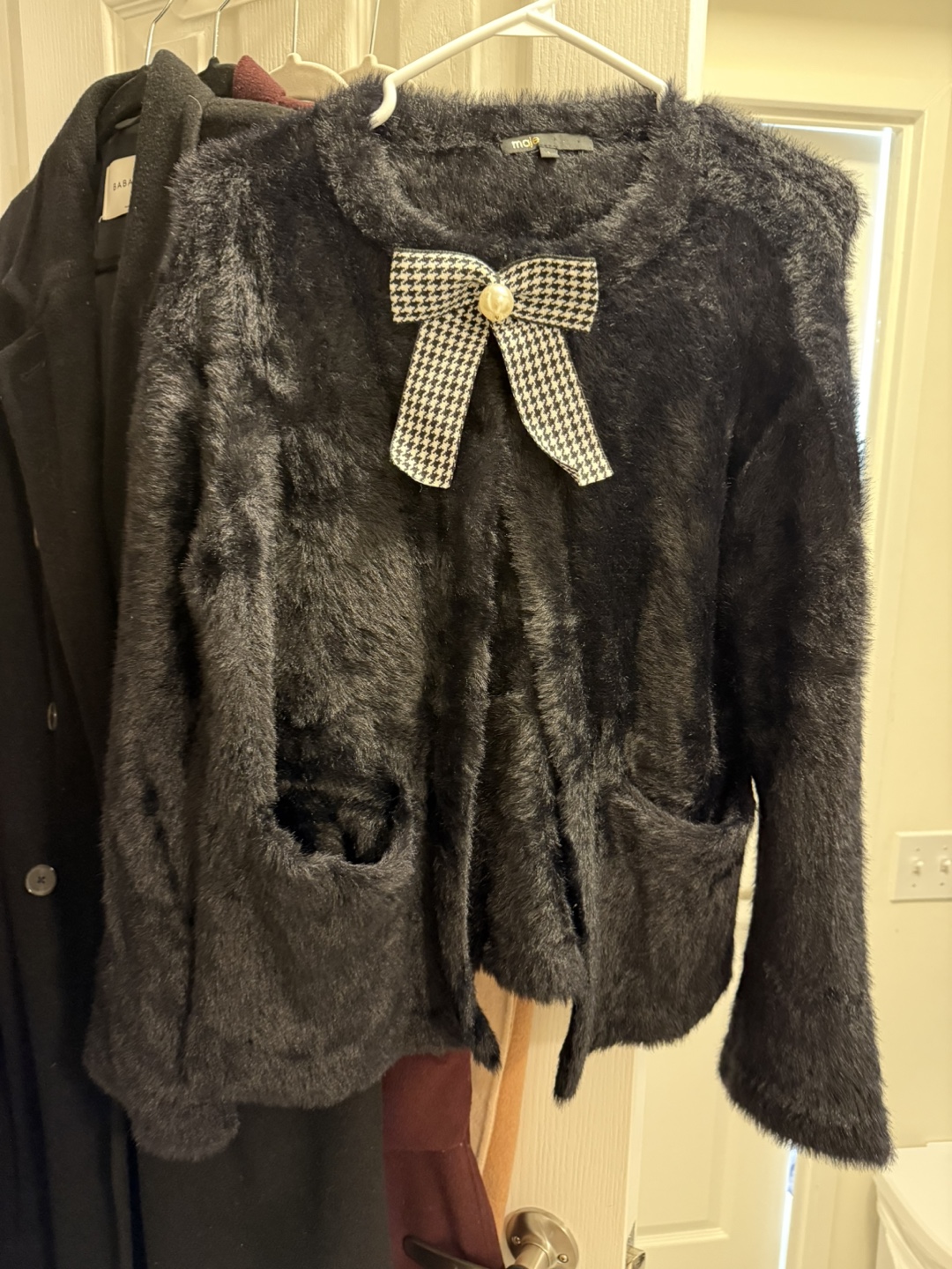 Maje Black Faux Fur Cardigan/Sweater with Bow - photo 3