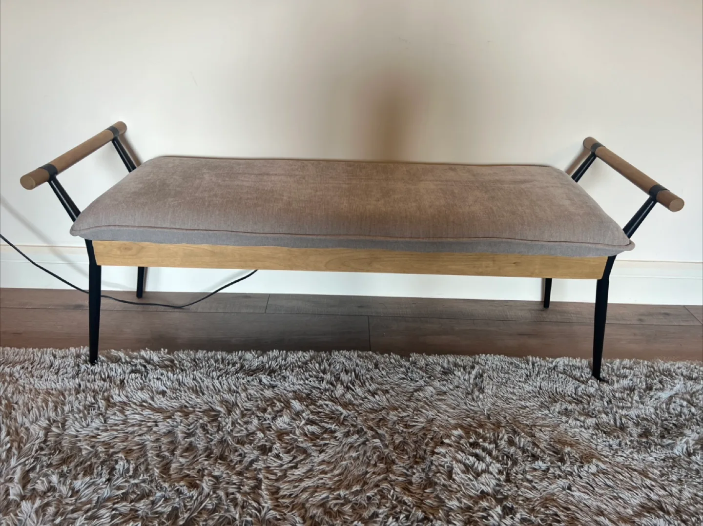 Modern Grey Chenille Entryway Bench - Like New! thumbnail