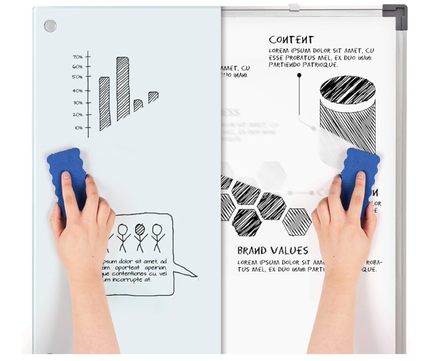Magnetic glass whiteboard set (erasers and magnets included)