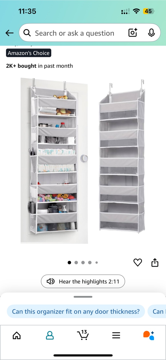 Over the Door Hanging Organizer - Gray - photo 3