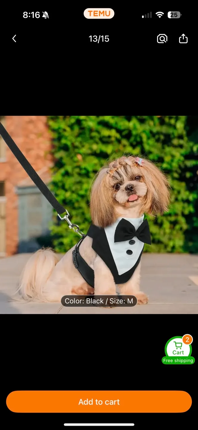 Wedding Dog Tuxedo Harness - Black, Size Medium thumbnail
