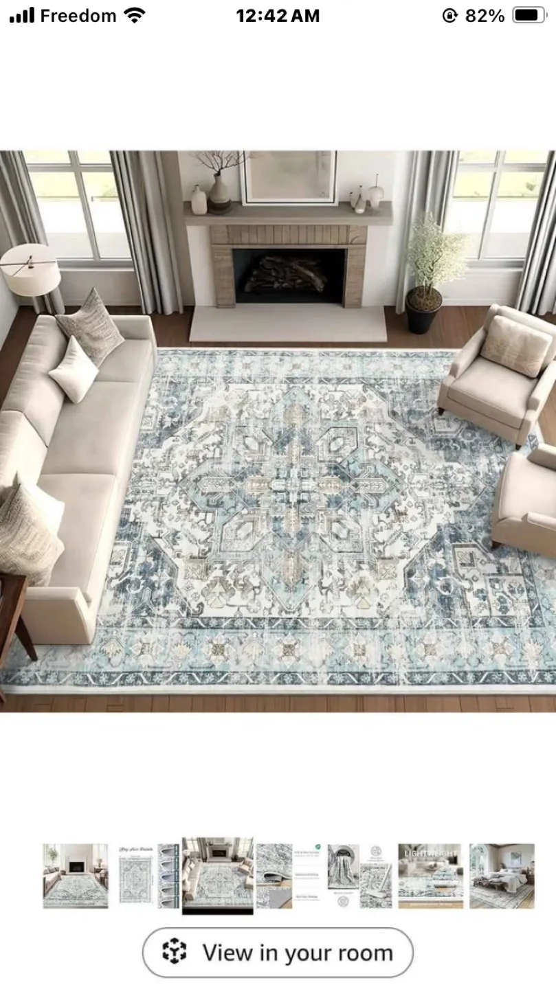 zesthome Area Rugs 9x12, Large Rugs for Living Room(blue/ivory) thumbnail