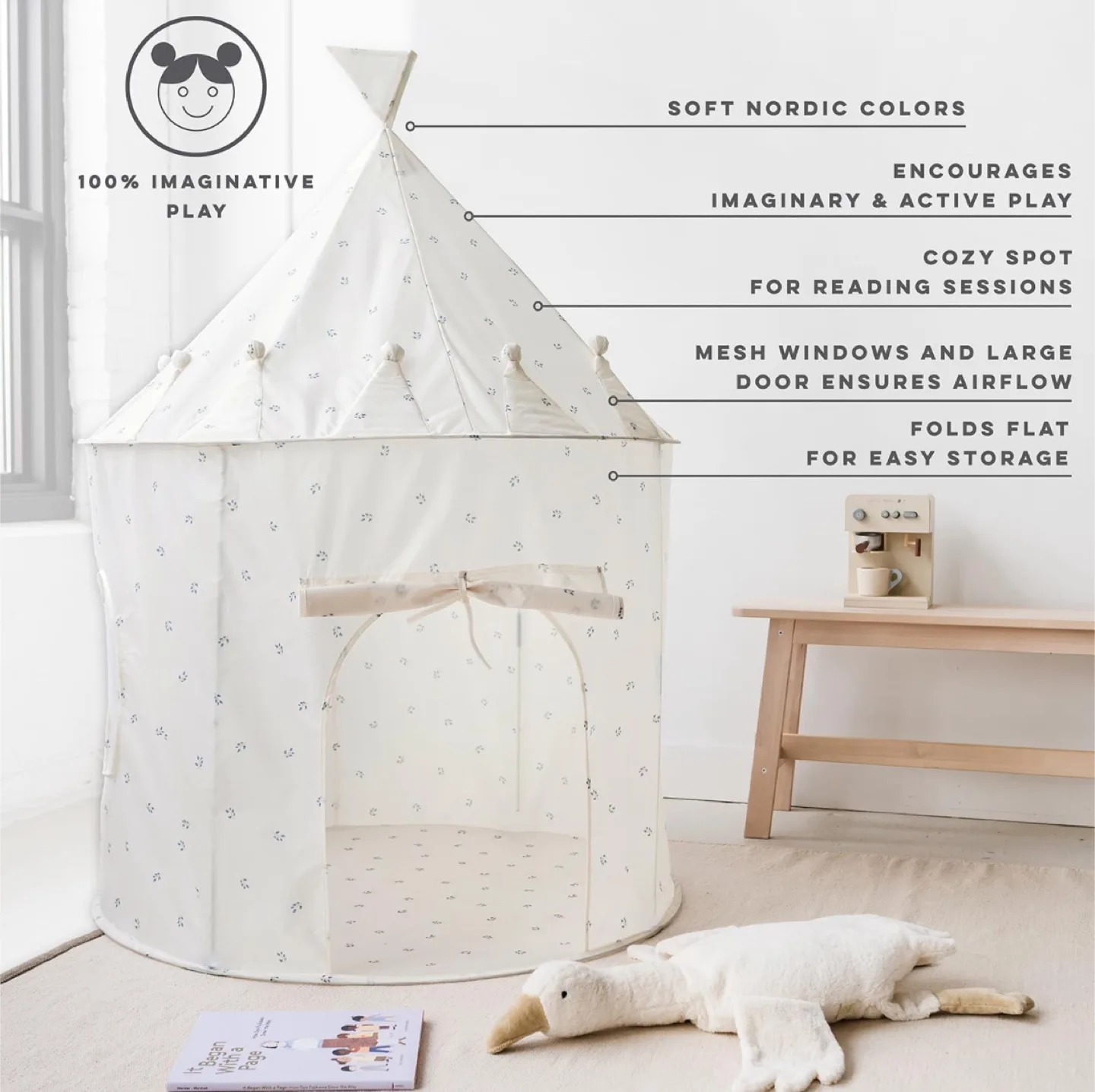 🇨🇦 🍁Like New 3 Sprouts Play Tent - Play Castle Blueberry Ivory image indicator(2)