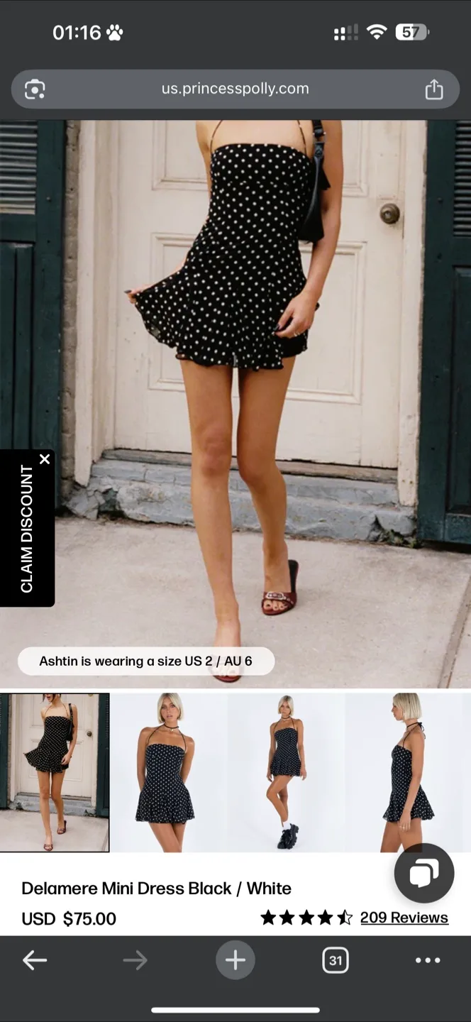Princess Polly Delamere Mini Dress-US 4 thumbnail