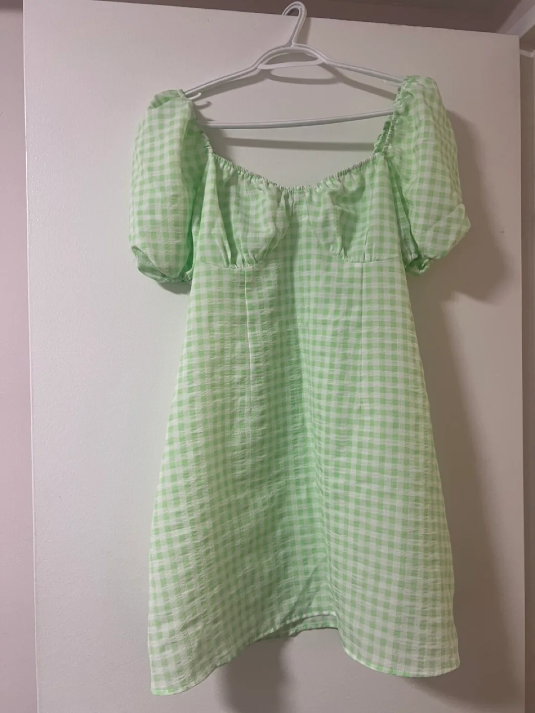 Green Gingham Puff Sleeve Dress thumbnail