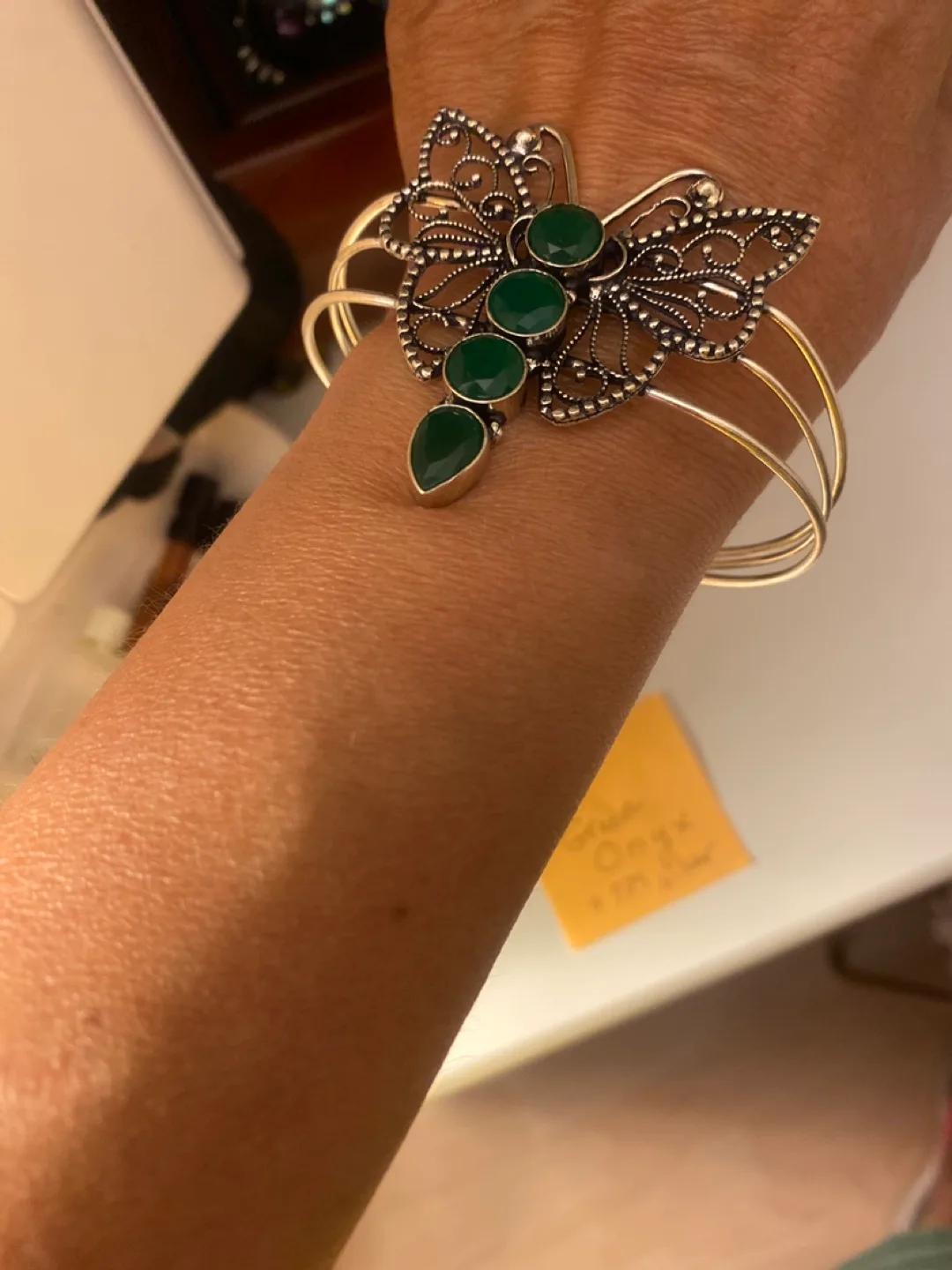 Green Onyx & 925 Silver Butterfly Bangle image indicator(4)