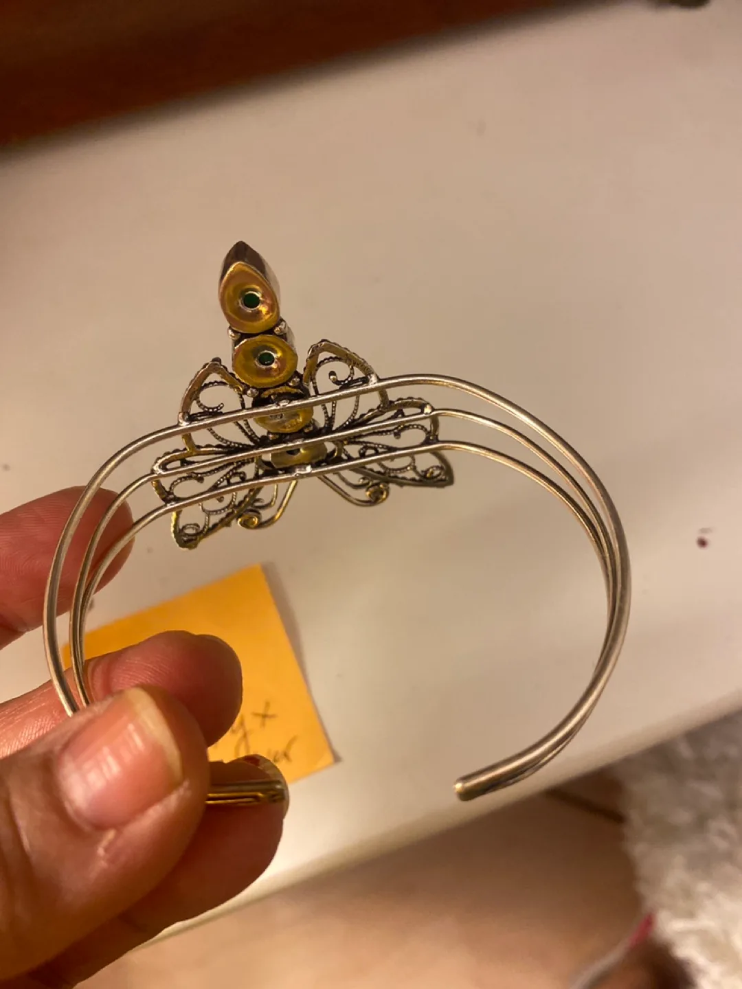 Green Onyx & 925 Silver Butterfly Bangle image indicator(2)