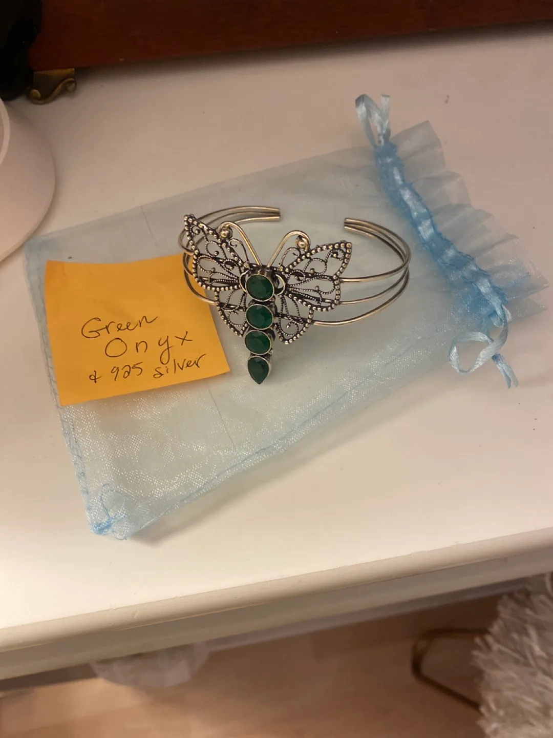 Green Onyx & 925 Silver Butterfly Bangle image indicator(5)