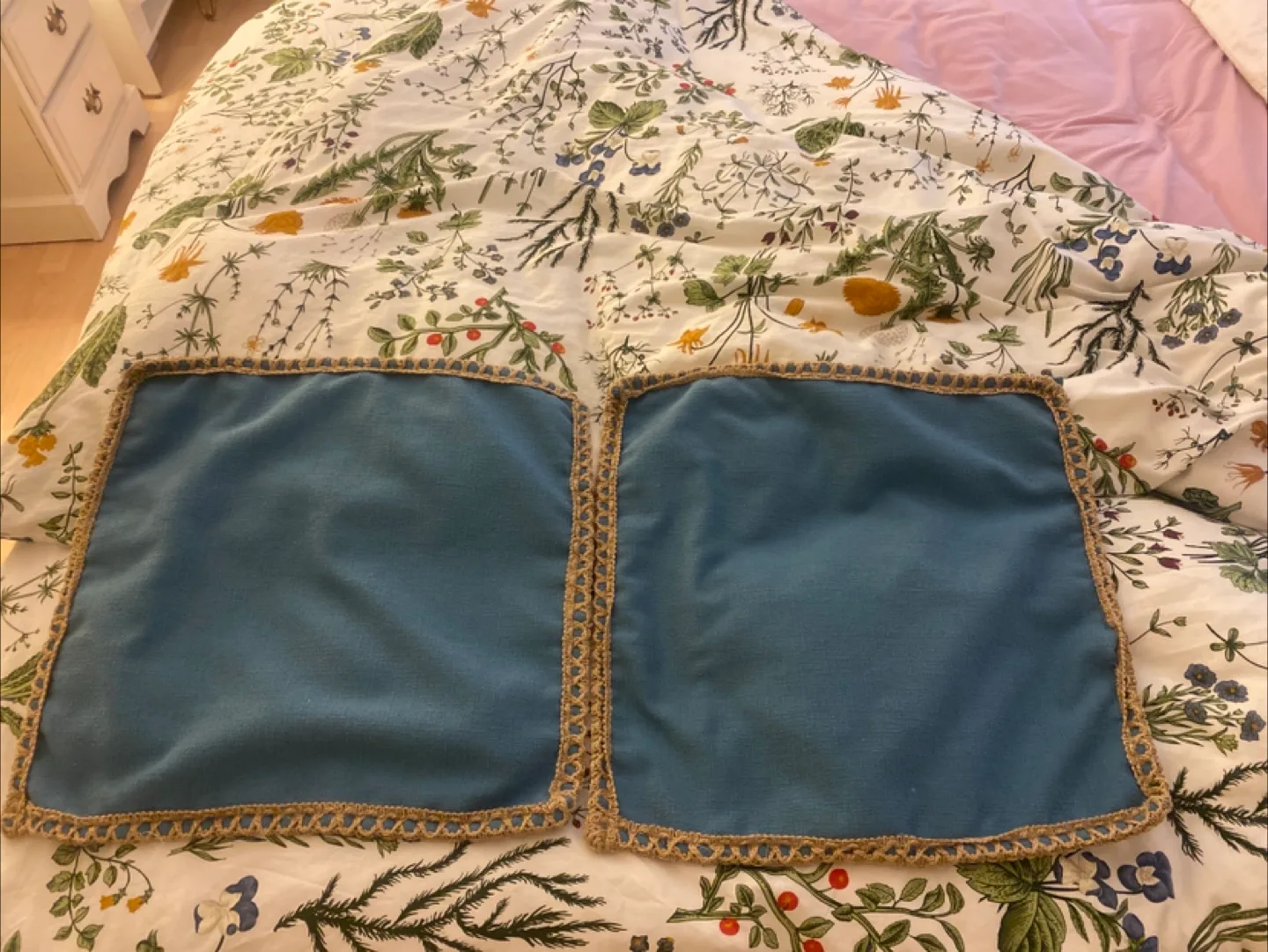 Blue Decorative Pillow Covers with Crochet Trim image indicator(3)