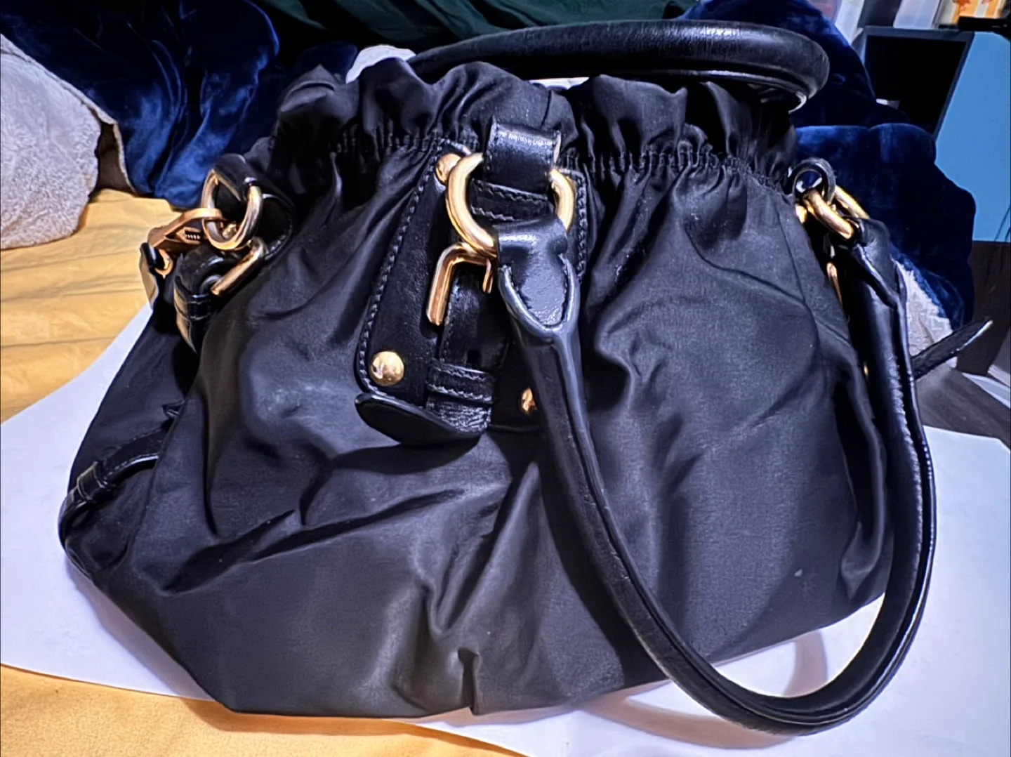 Prada Black Ruched Nylon Handbag image indicator(2)