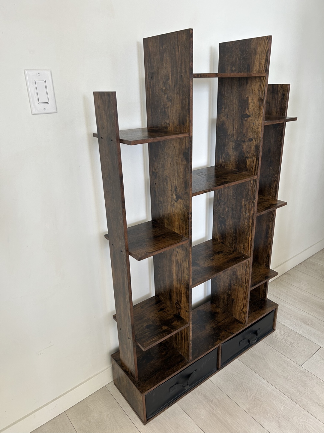 Dark Brown Wooden Bookshelf with Drawers - photo 2