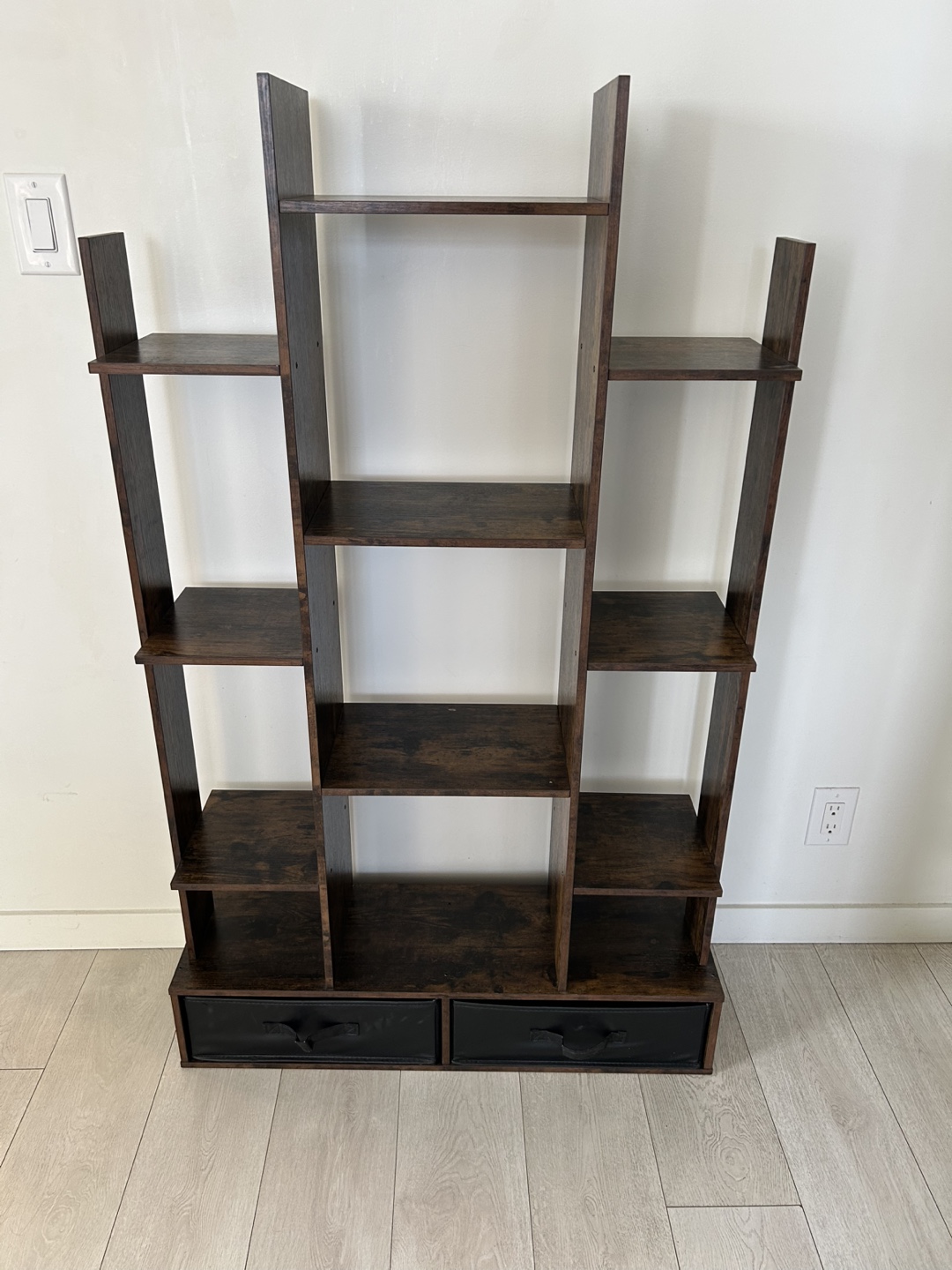 Dark Brown Wooden Bookshelf with Drawers