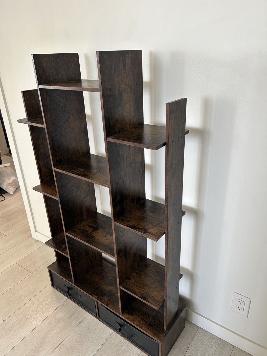 Dark Brown Wooden Bookshelf with Drawers - photo 3
