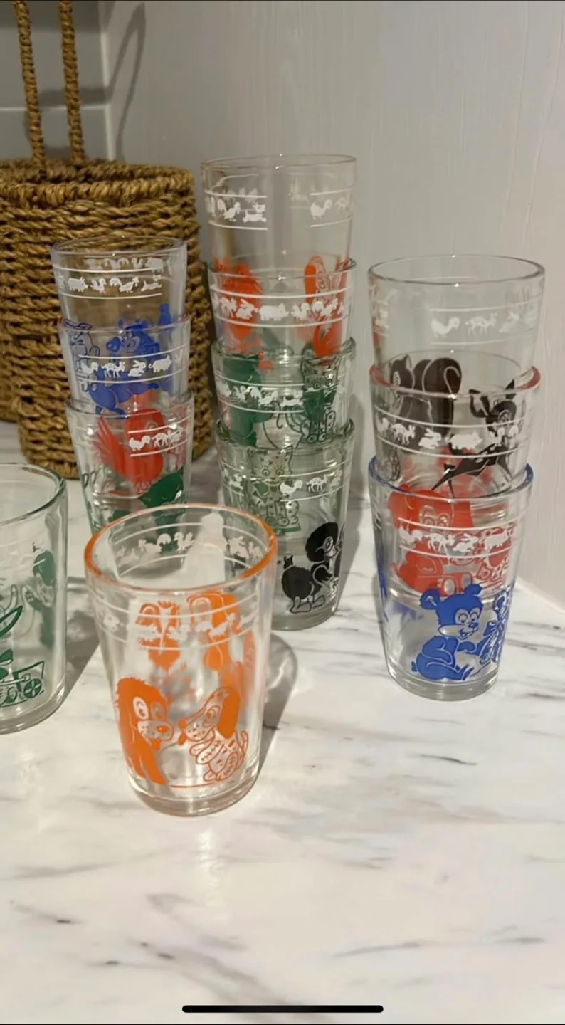 12 Vintage 1970s Hazel Atlas Animal Farm Glasses thumbnail