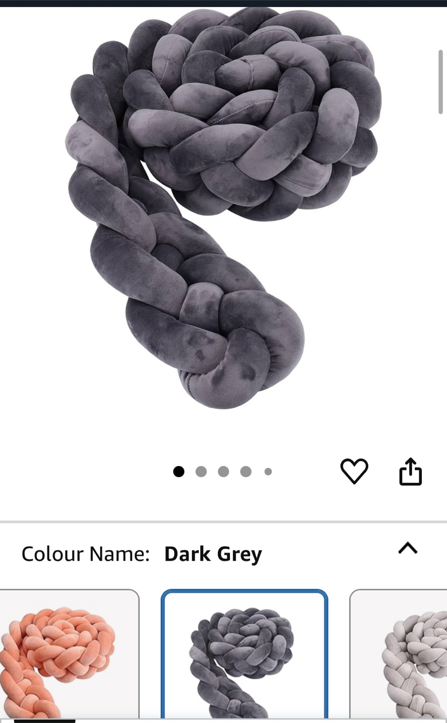 Dark Grey Braided Cot Bumper