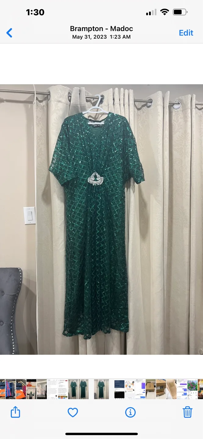 Green Sequin Dress long kaftan style thumbnail