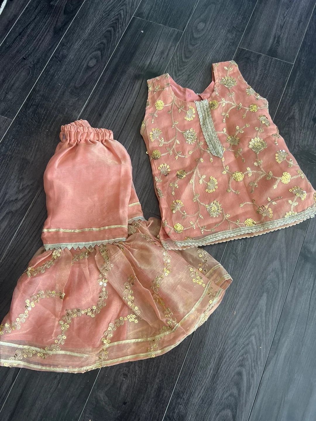 Girls' Peach Embroidered Outfit gharara suit 2/3 year girls thumbnail