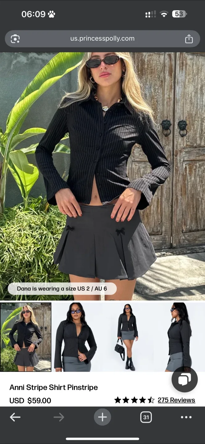 NEW Princess Polly Anni Stripe Shirt Pinstripe thumbnail
