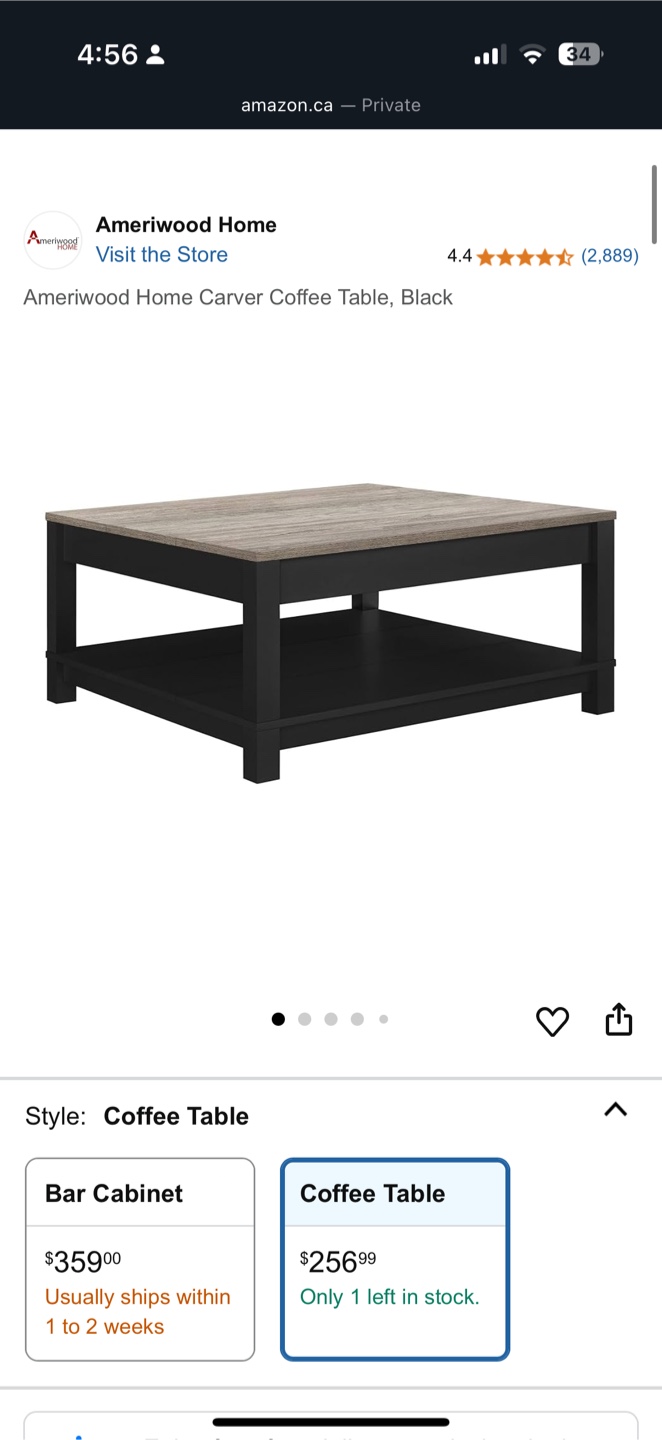 Ameriwood Home Carver Coffee Table - Black - photo 3