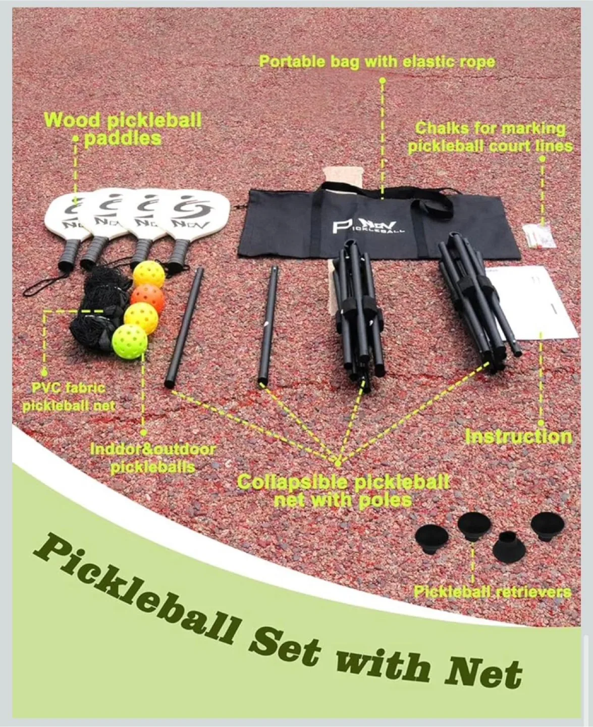 Pickleball Set with 4 Paddles and Net image indicator(3)
