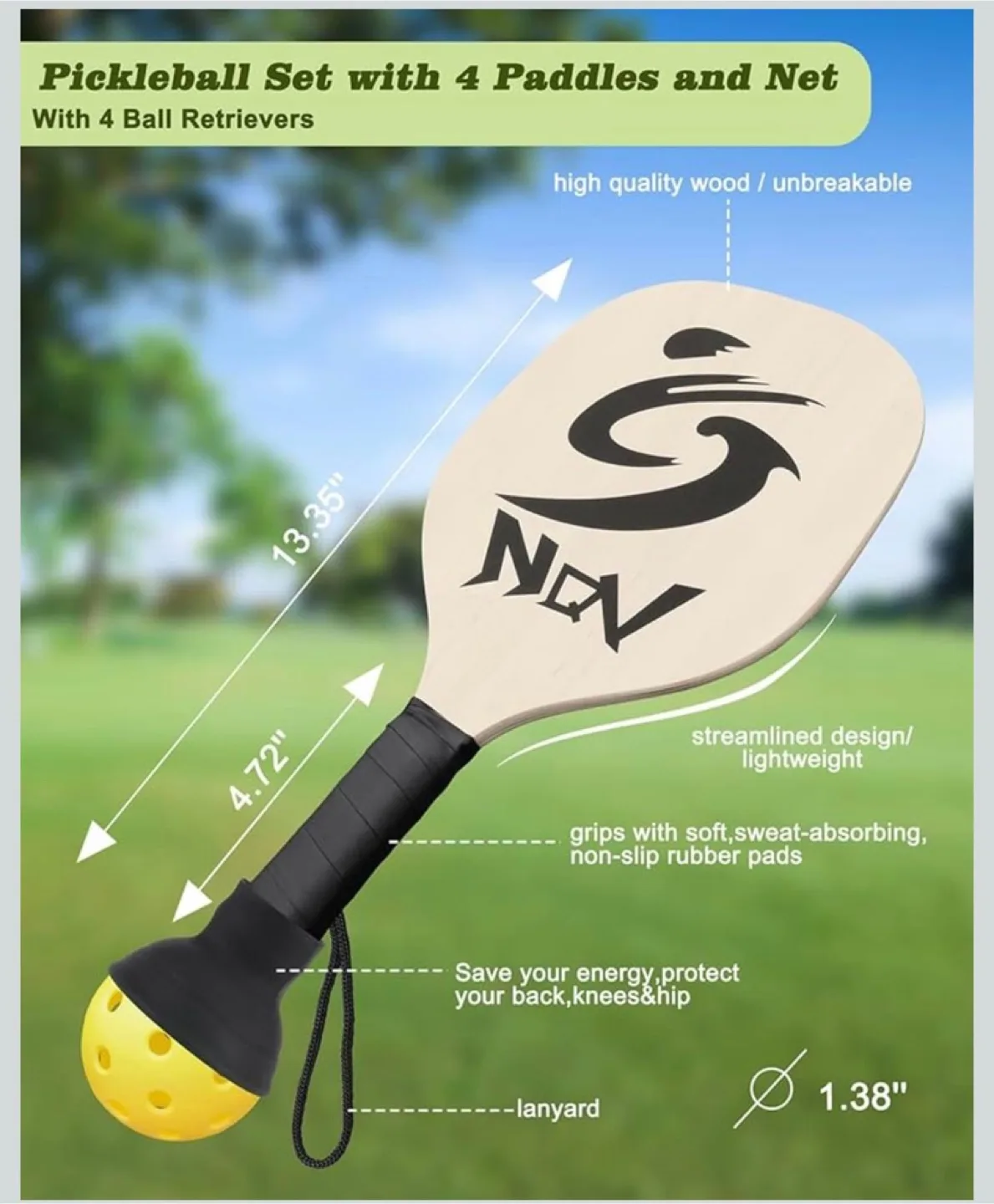 Pickleball Set with 4 Paddles and Net image indicator(4)