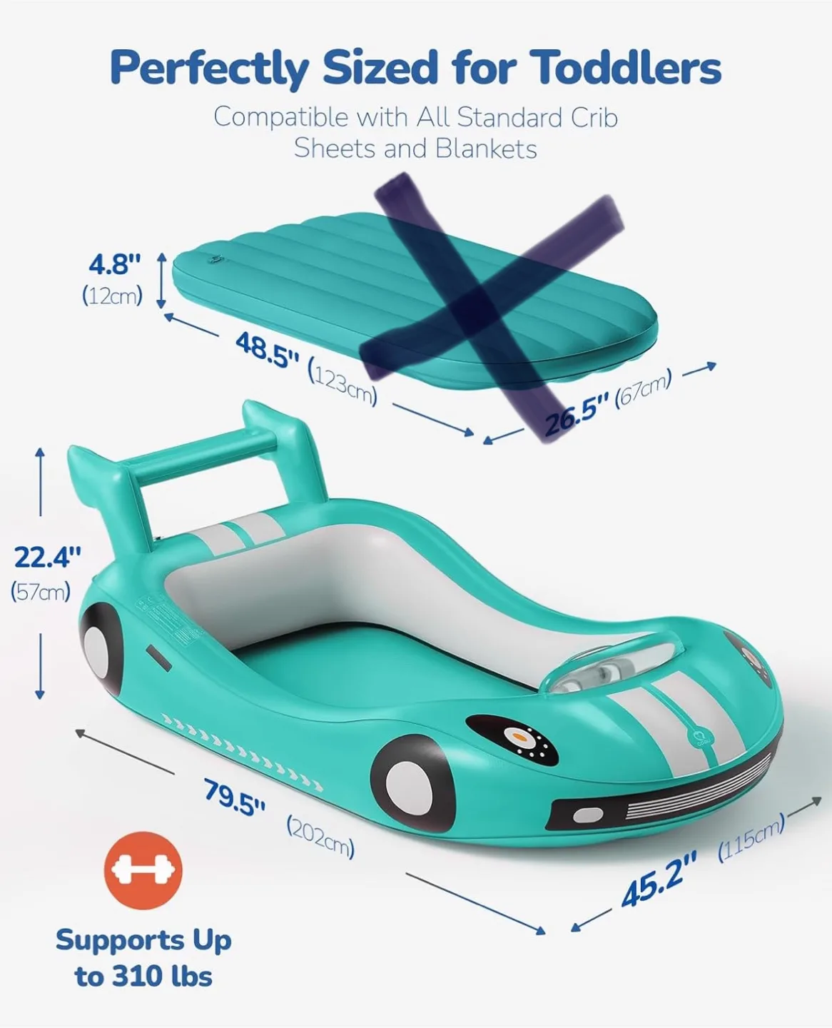 🇨🇦 🍁 New Inflatable Toddler Car Bed - Teal with pump image indicator(2)