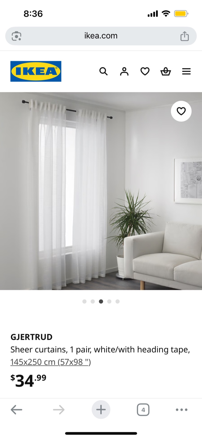 IKEA GJERTRUD Sheer Curtains, White, 145x250 cm