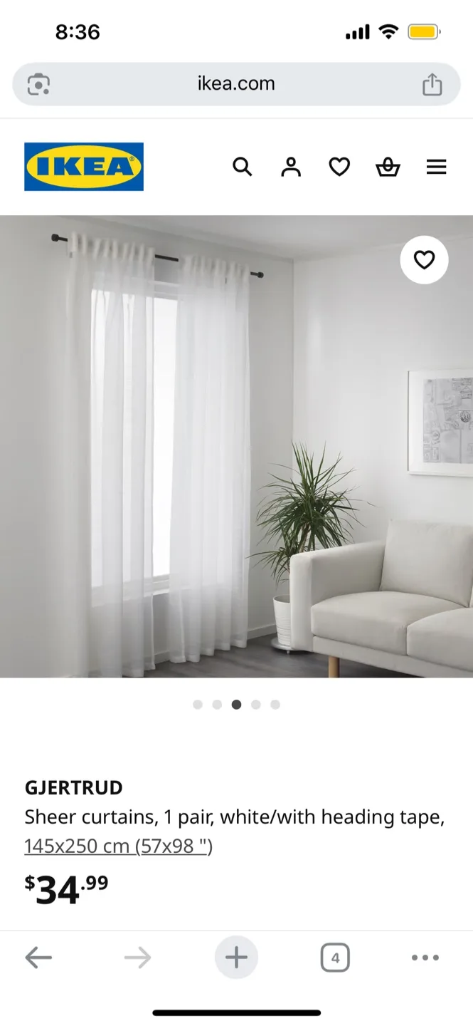 IKEA GJERTRUD Sheer Curtains, White, 145x250 cm thumbnail