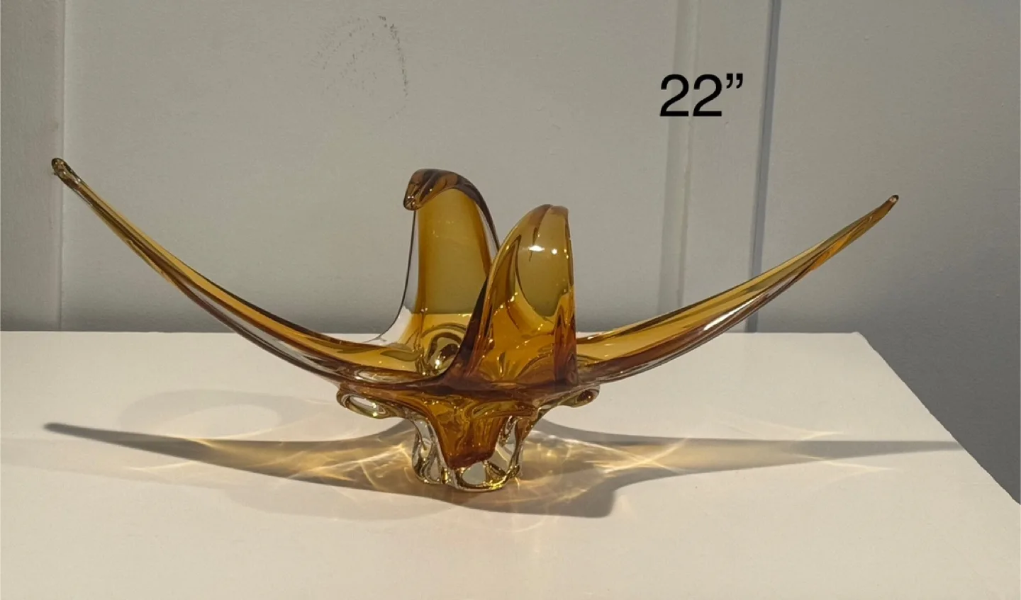 Vintage Amber Art Glass Centerpiece Bowl - 22 inch thumbnail