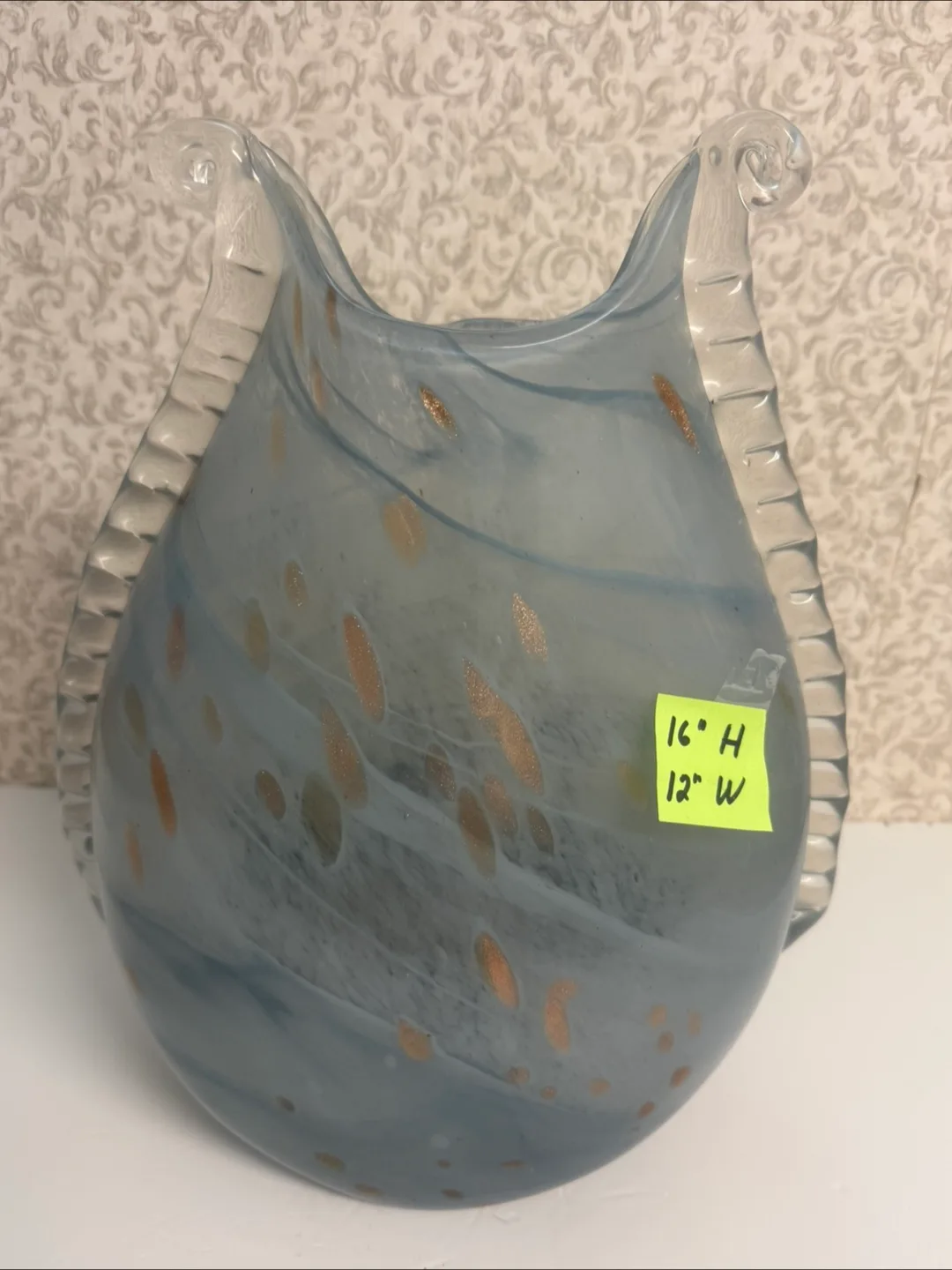 Murano Style Art Glass Vase - Blue, 16" H thumbnail