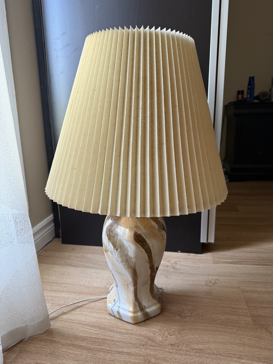 Vintage Table Lamp - Beige Pleated Shade
