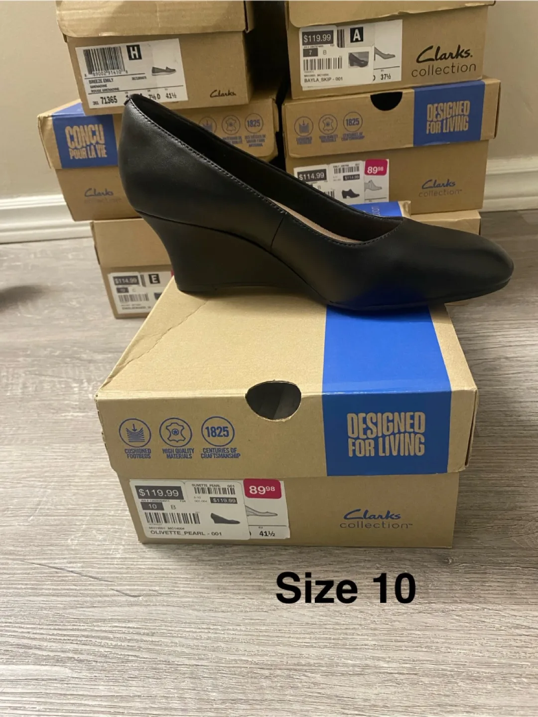 Brand new Clarks Olivette Pearl Black Wedge Heel - Size 10 thumbnail