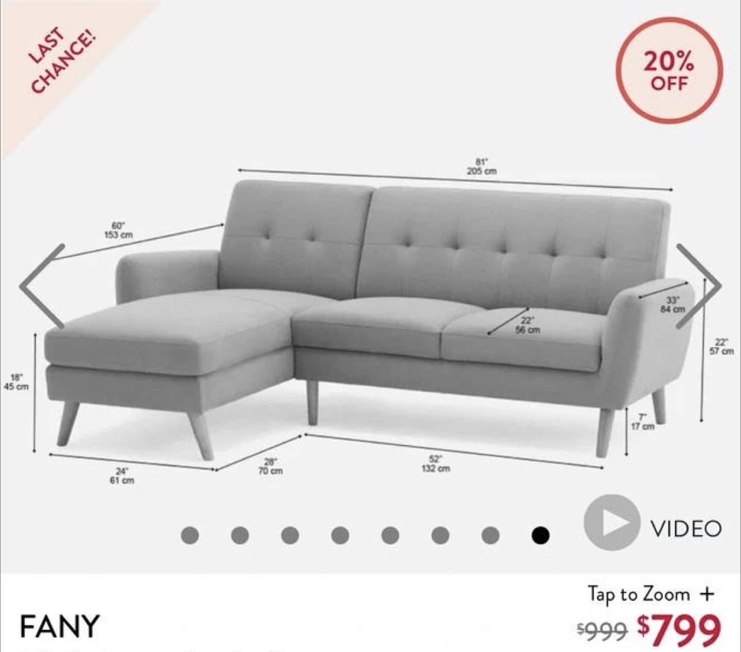 Fany Light Grey Sectional Sofa - RIGHT SIDED - photo 2