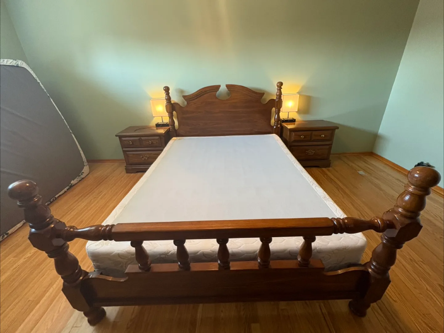 Queen size Wood Bed Frame with two nightstands and bed box thumbnail