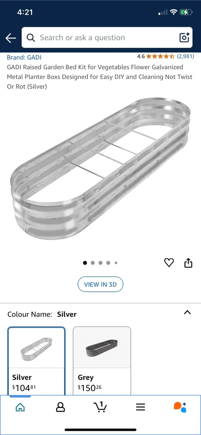 Raised Garden Bed Kit - Silver 72x20” thumbnail