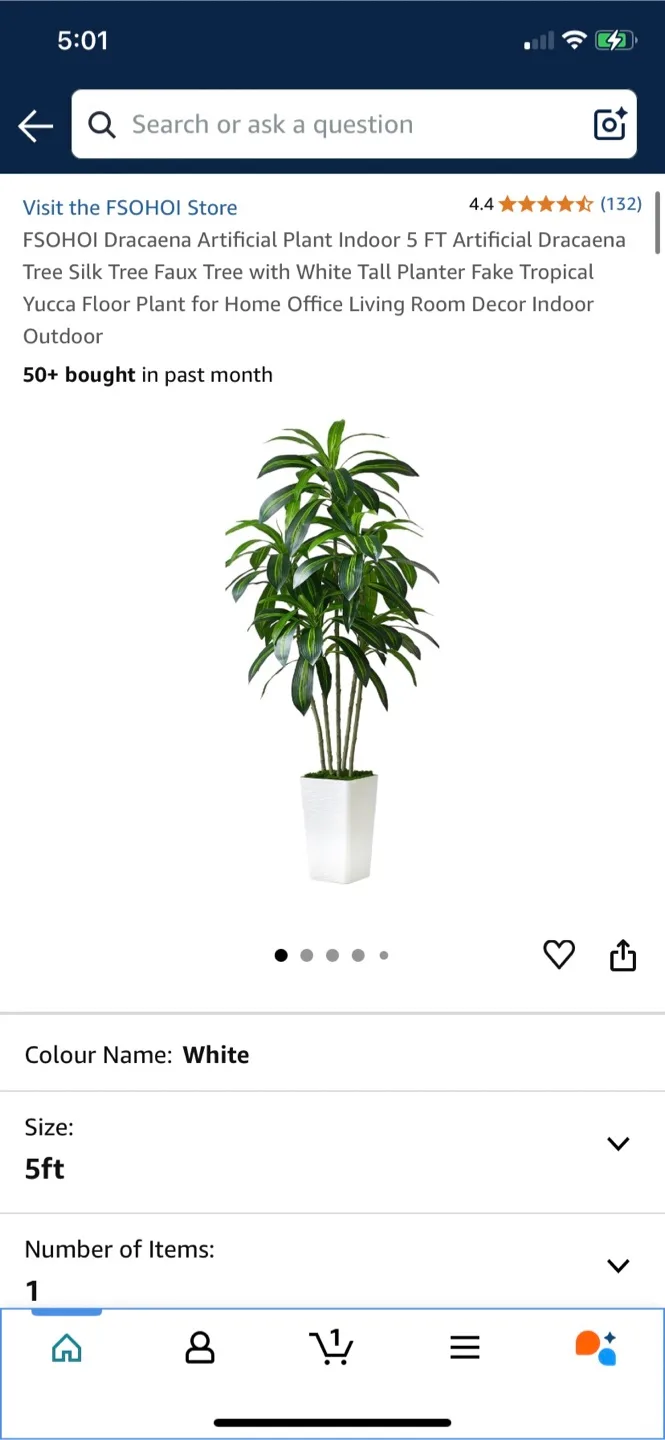 Dracaena Artificial Plant - 5 FT in white planter thumbnail
