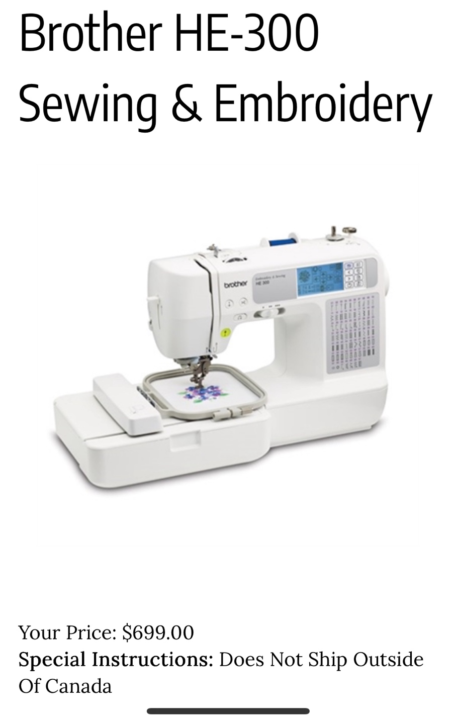 Brother HE-300 Sewing & Embroidery Machine