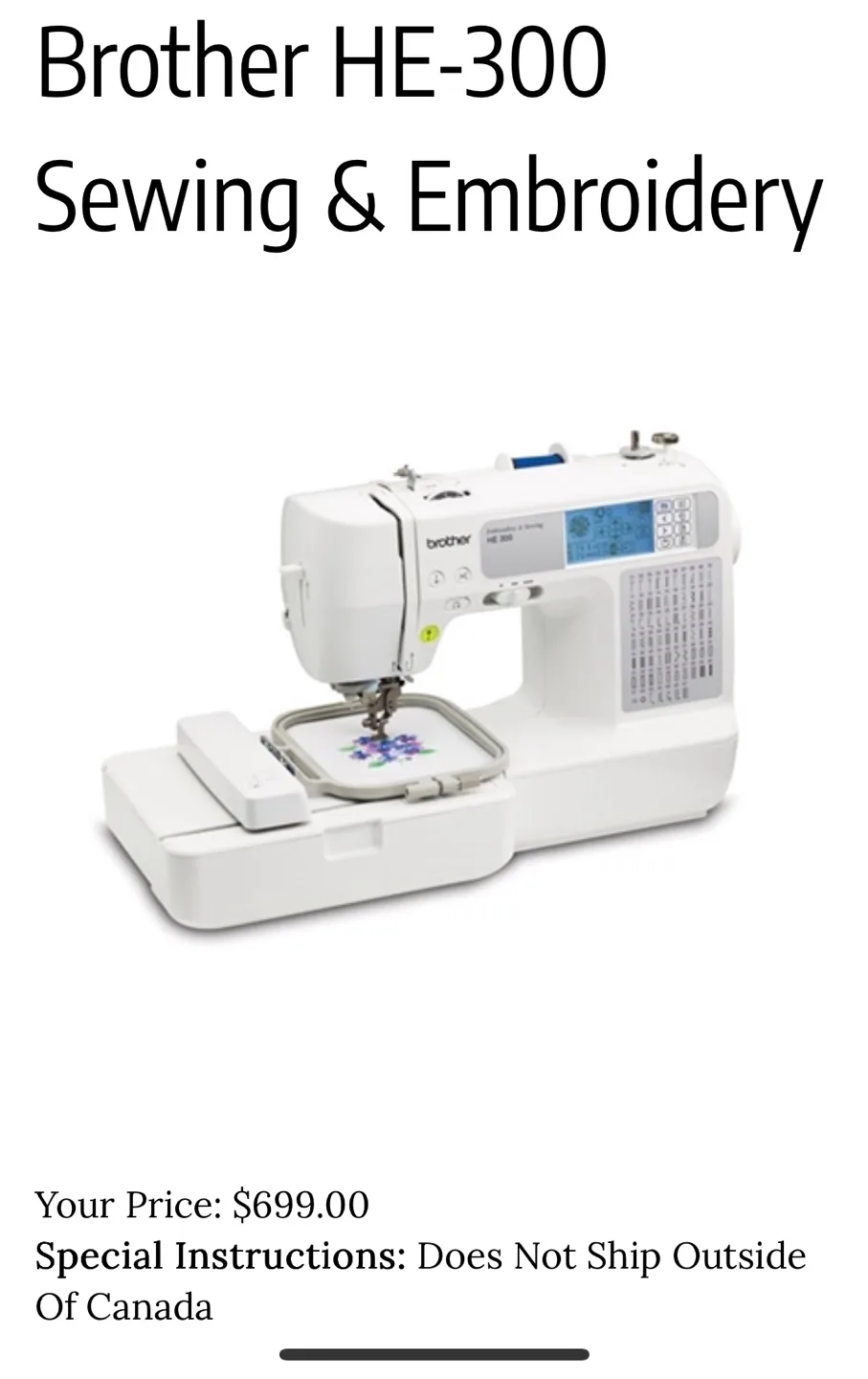 Brother HE-300 Sewing & Embroidery Machine thumbnail