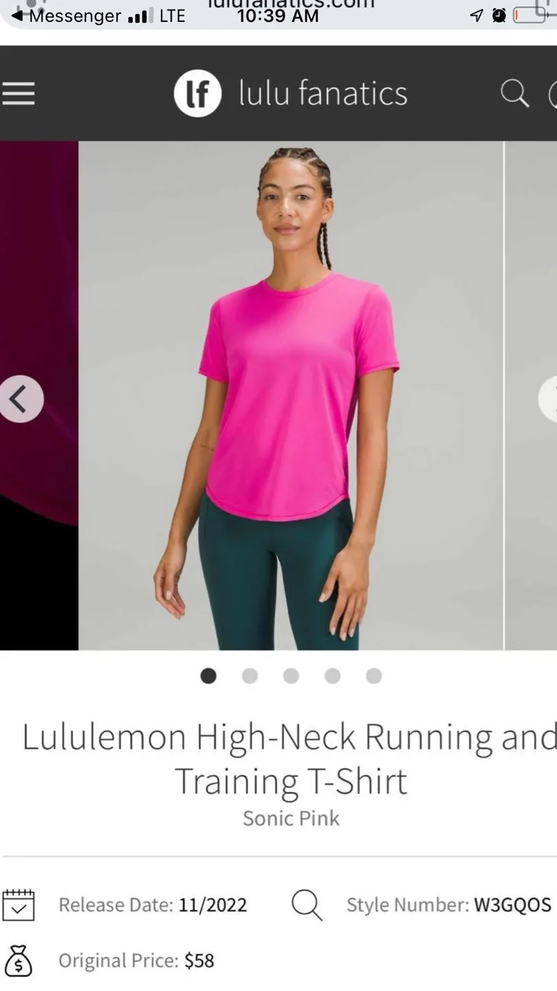 Lululemon High-Neck Running and Training T-Shirt - Pink, Size 2 thumbnail