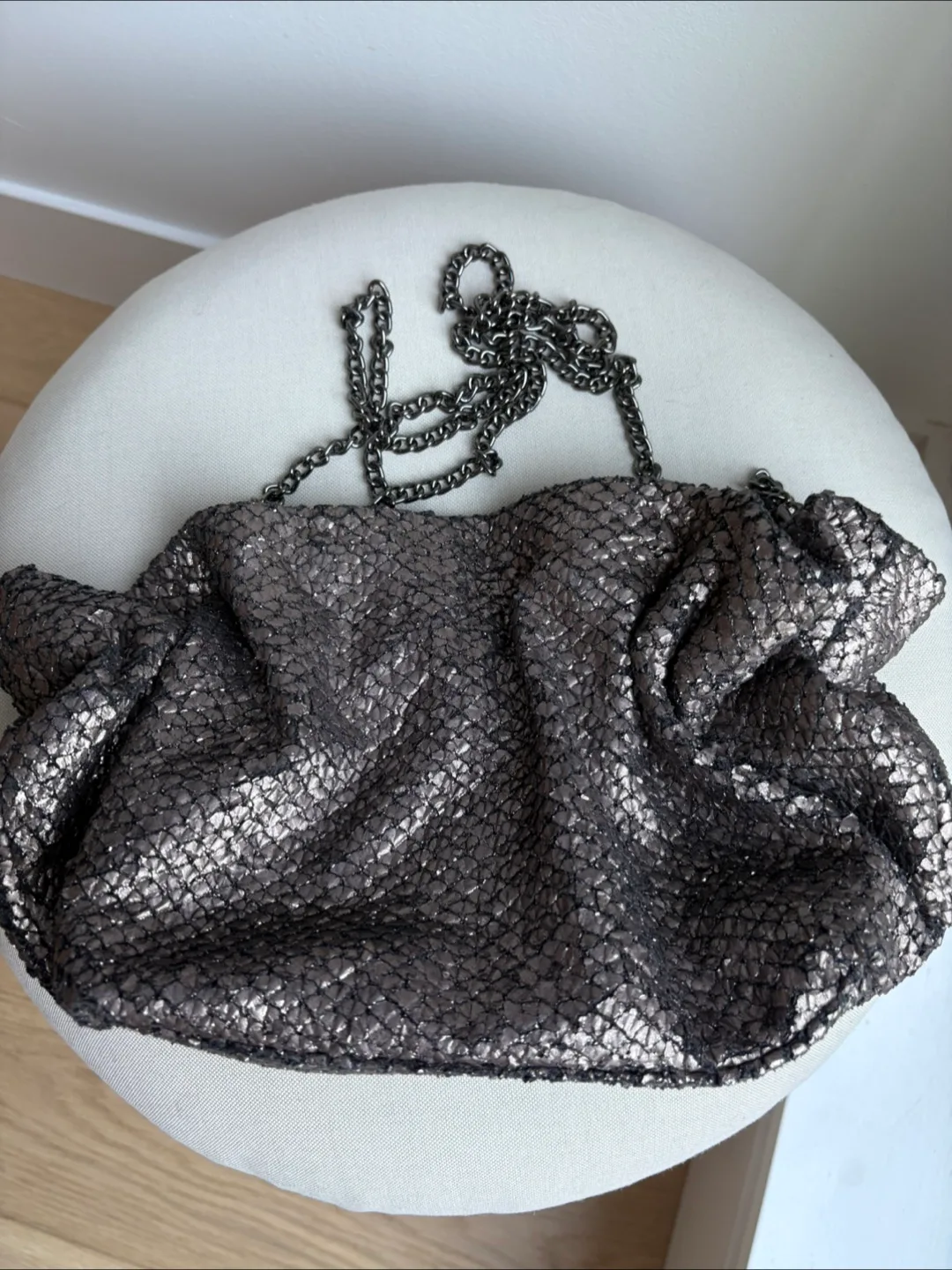 LAST CHANCE Anthropologie Metallic Silver / Bronze Chain Bag thumbnail