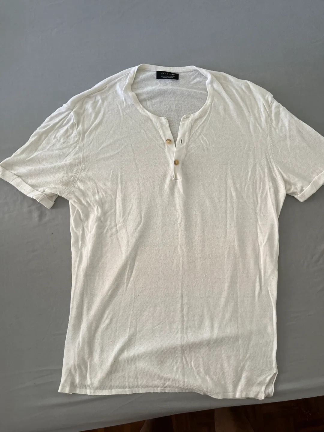 Zara Man White Henley Shirt - Size M thumbnail