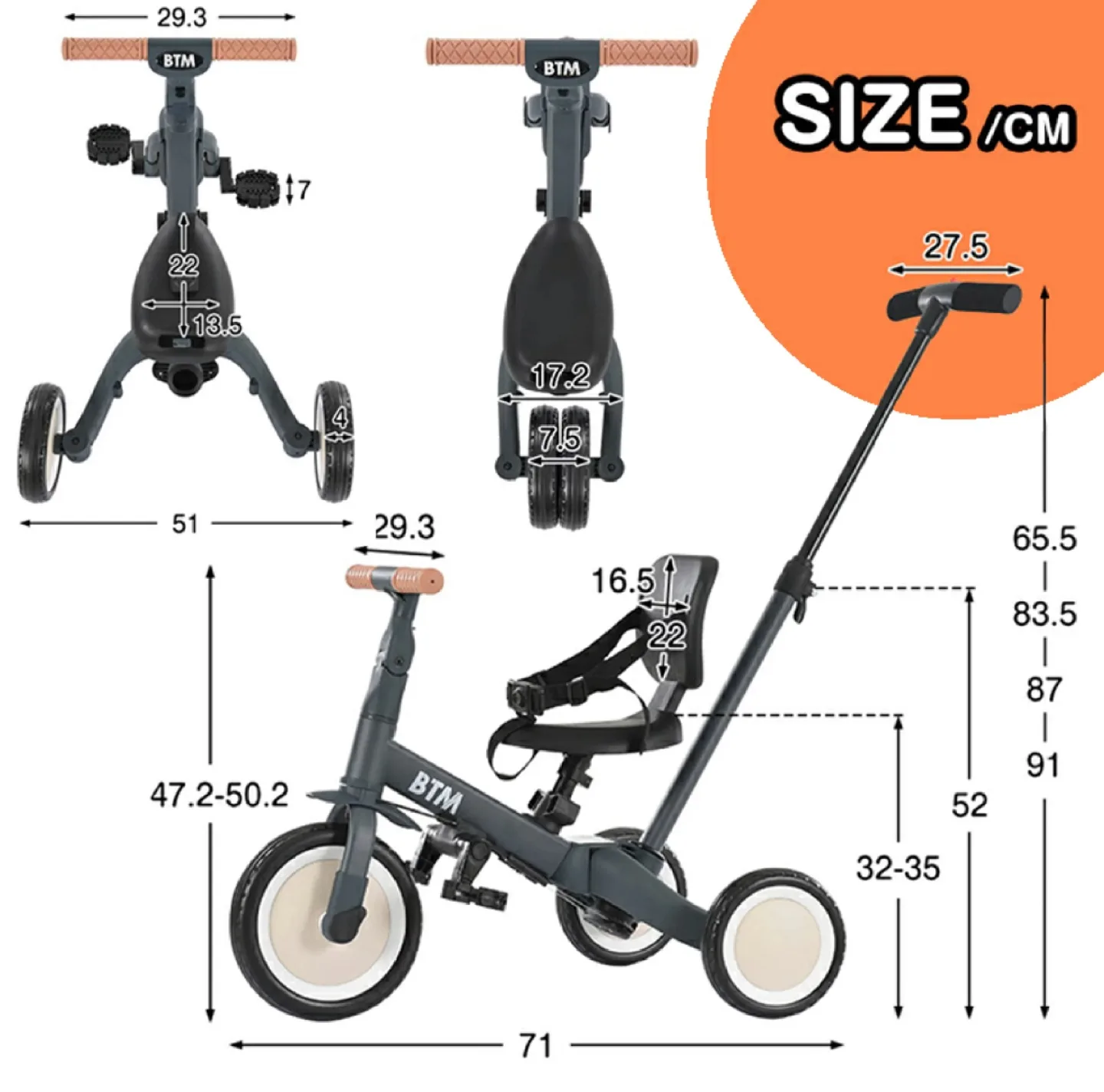 BTM 4-in-1 Multifunctional Kids Tricycle (1-6 years) image indicator(10)
