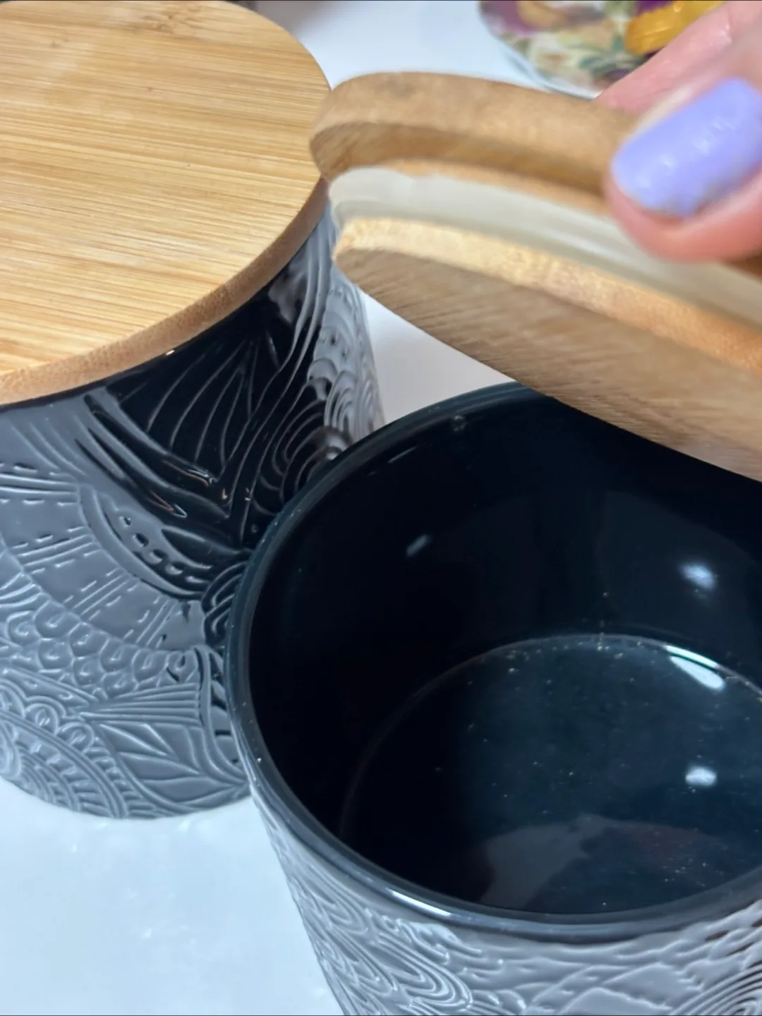 Grey Ceramic Canister Set with Bamboo Lids image indicator(3)