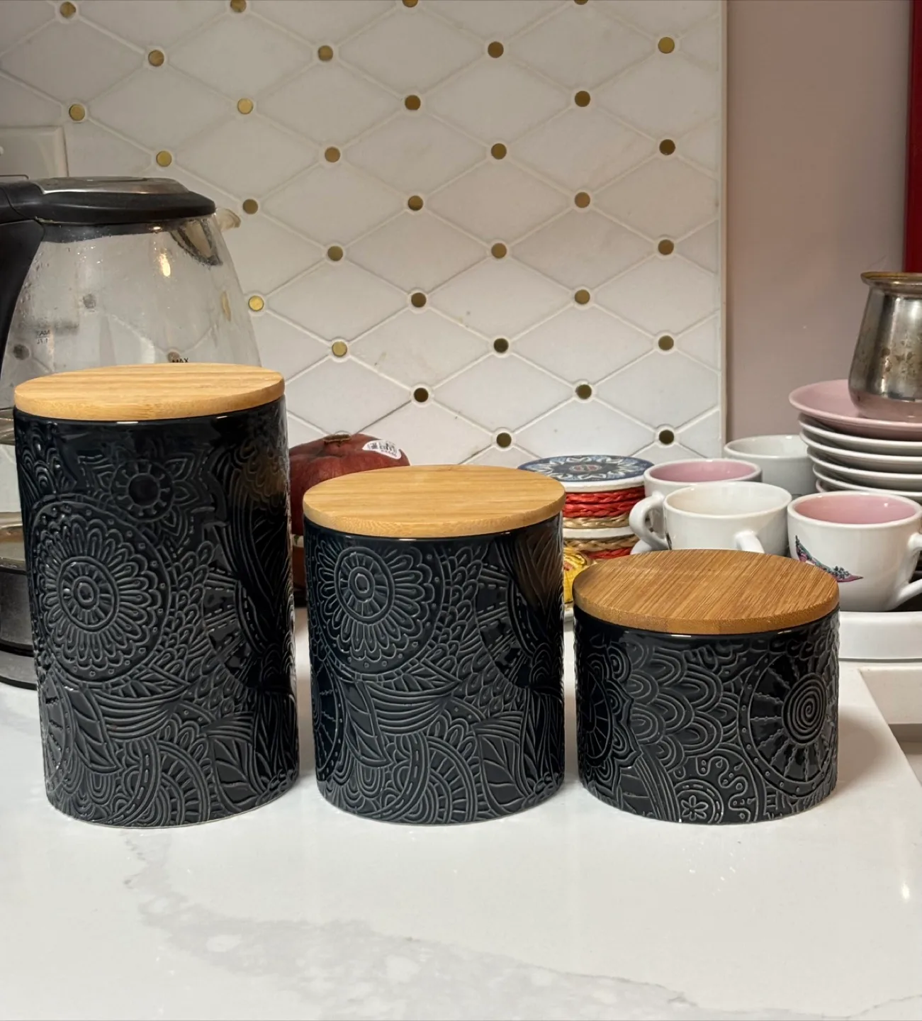 Grey Ceramic Canister Set with Bamboo Lids thumbnail