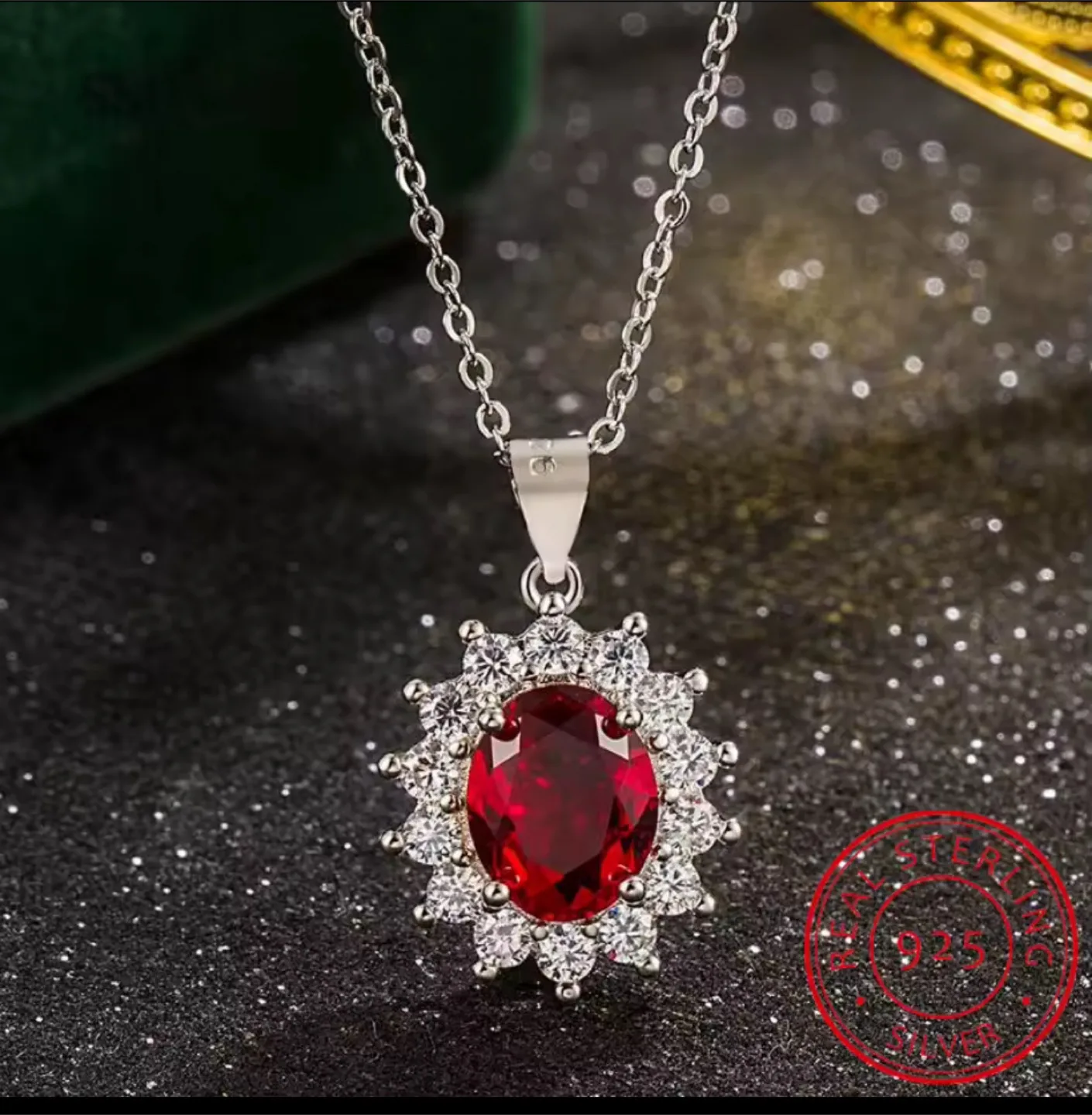 Red Gemstone 925 Sterling Silver Necklace thumbnail