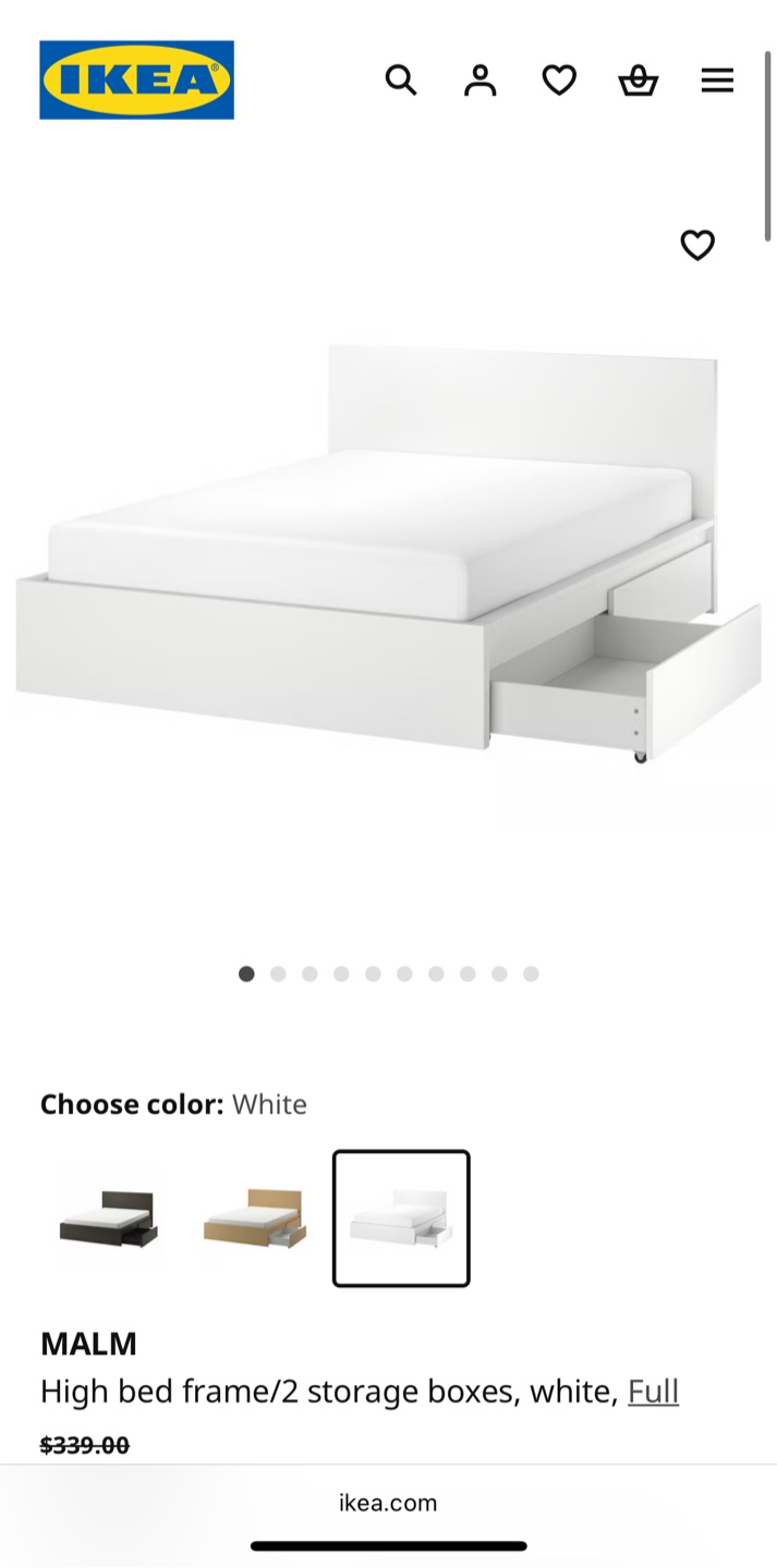 IKEA MALM Full Bed Frame with Storage - White