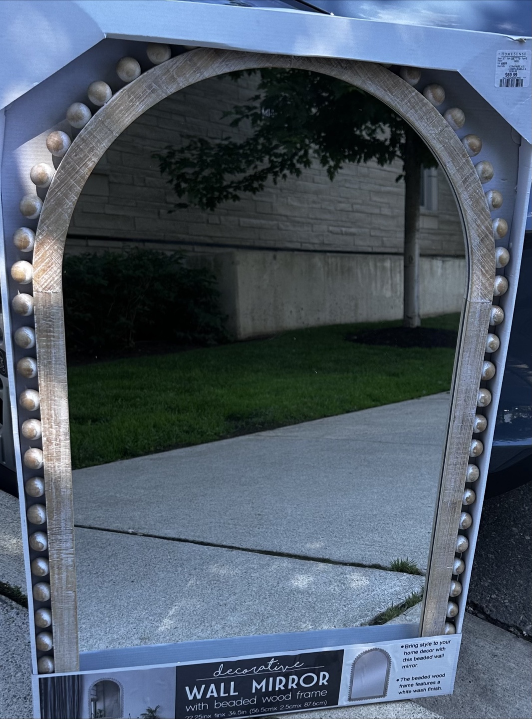 Homesense Decorative Wall Mirror with Beaded Wood Frame - NEW